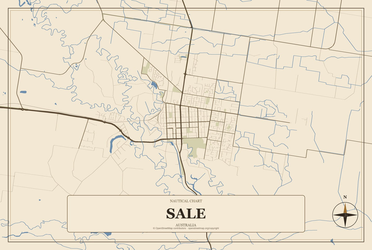 Sale, Australia City Map Aluminum Sign in Heritage Nautical style