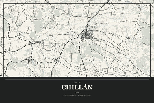 Chillán, Chile City Map Aluminum Sign in Museum Plaque style