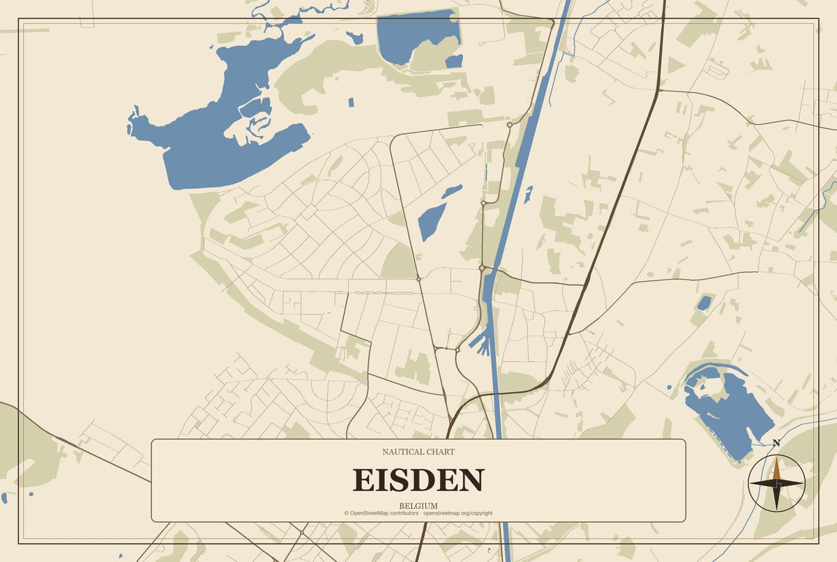 Eisden, Belgium City Map Aluminum Sign in Heritage Nautical style
