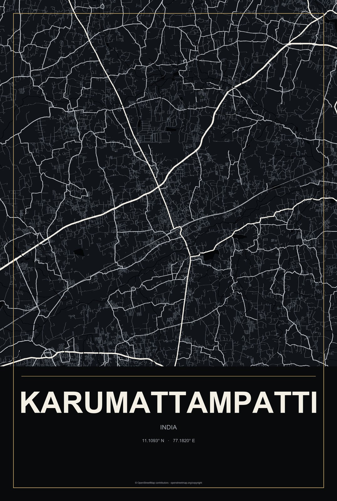 Karumattampatti, India City Map Aluminum Sign in Metropolitan Noir style