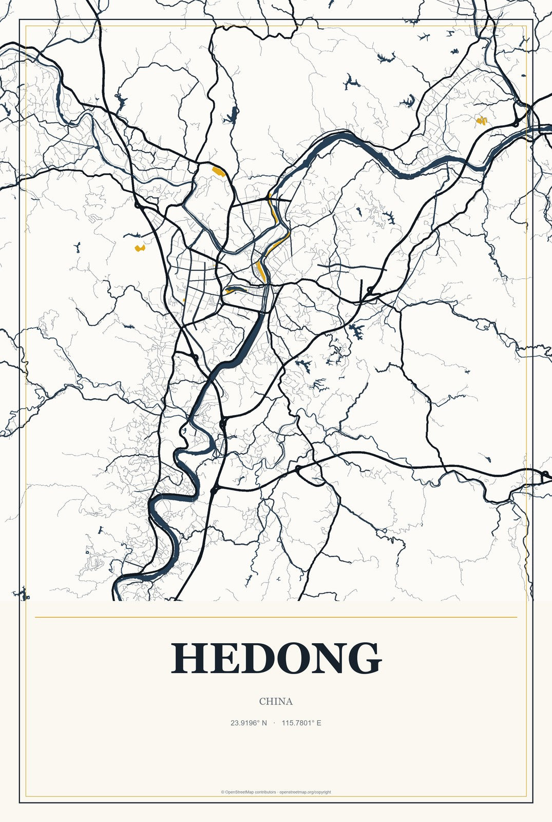 Hedong, China City Map Aluminum Sign in Citrine Modern style