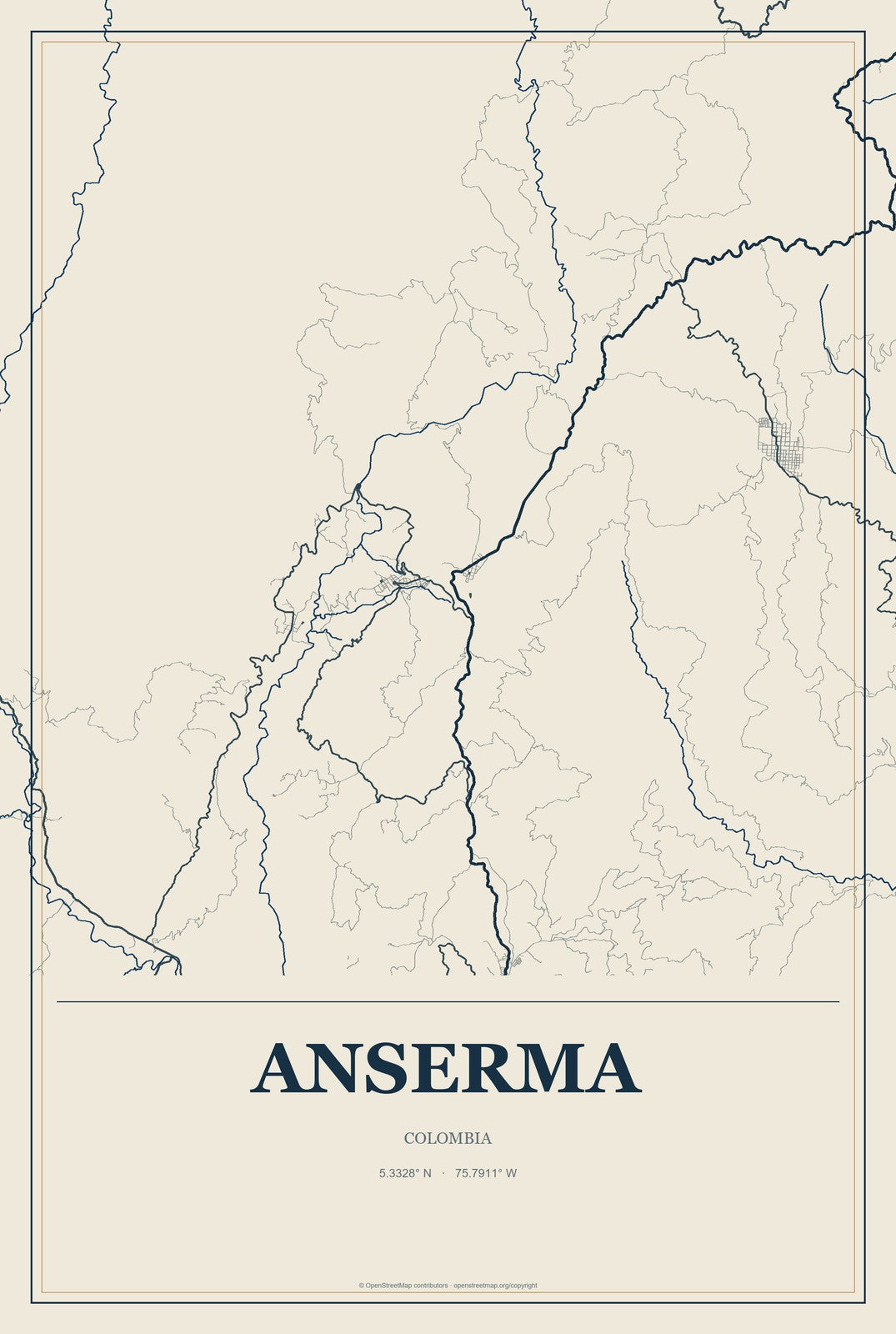 Anserma, Colombia City Map Aluminum Sign in Coastal Cutout style