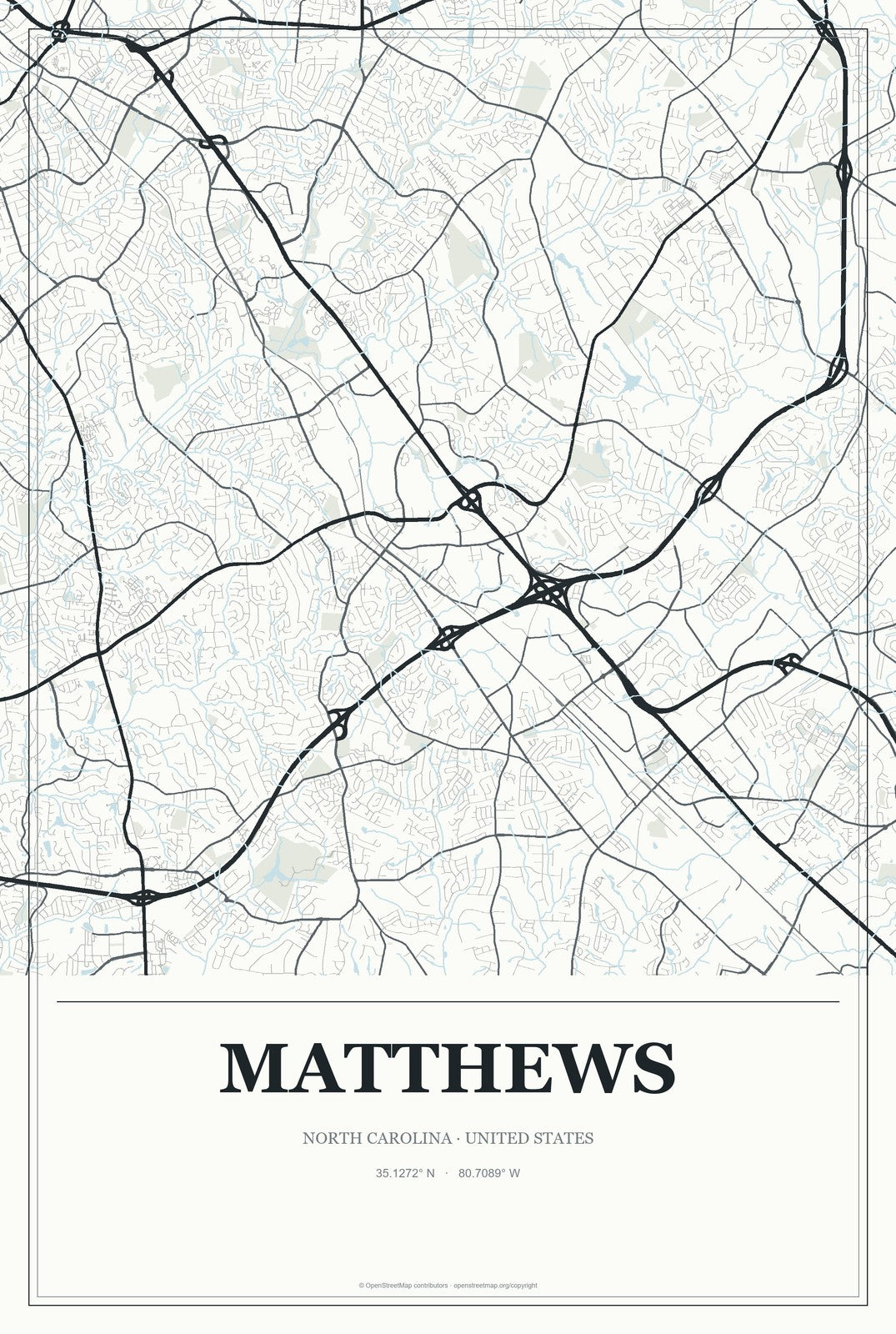 Matthews, North Carolina City Map Aluminum Sign in Gallery Air style