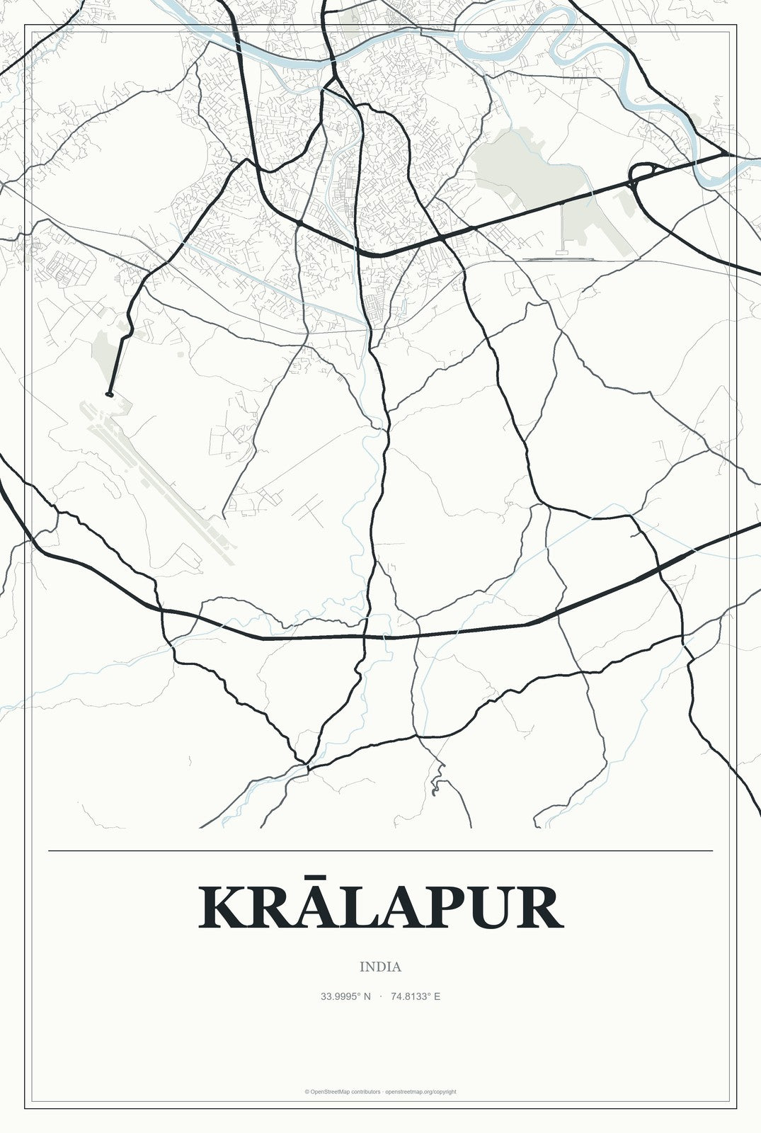 Krālapur, India City Map Aluminum Sign in Gallery Air style