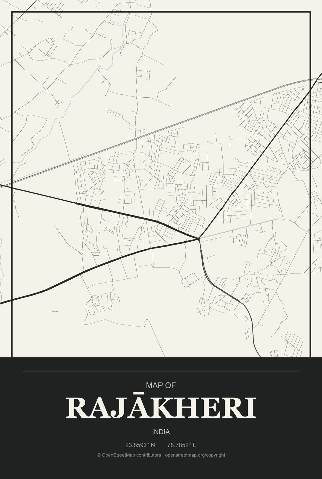 Rajākheri, India City Map Aluminum Sign in Museum Plaque style