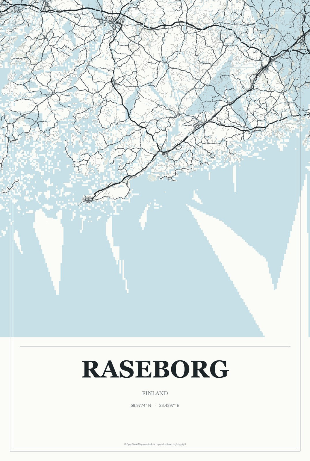 Raseborg, Finland City Map Aluminum Sign in Gallery Air style