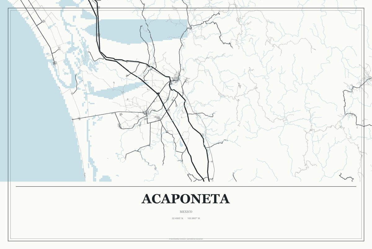 Acaponeta, Mexico City Map Aluminum Sign in Gallery Air style