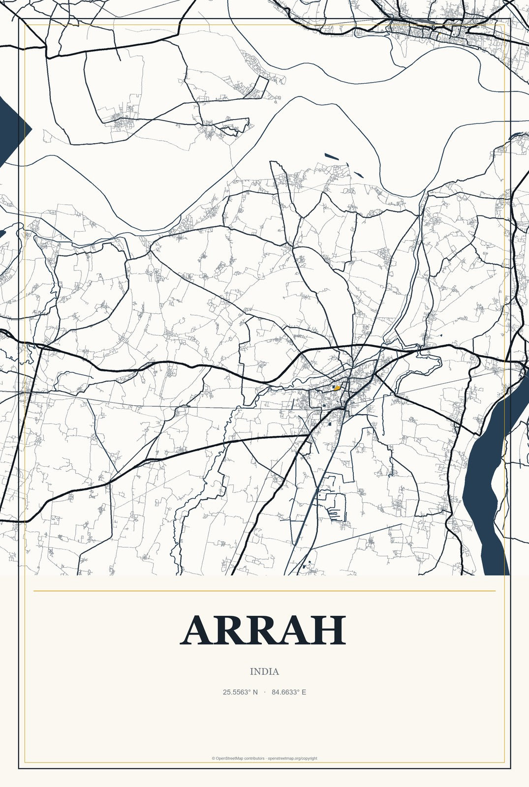 Arrah, India City Map Aluminum Sign in Citrine Modern style