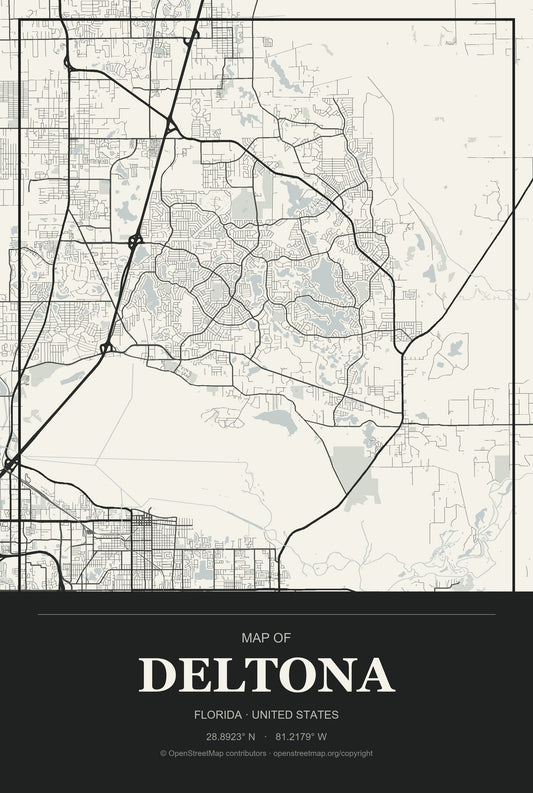 Deltona, Florida City Map Aluminum Sign in Museum Plaque style