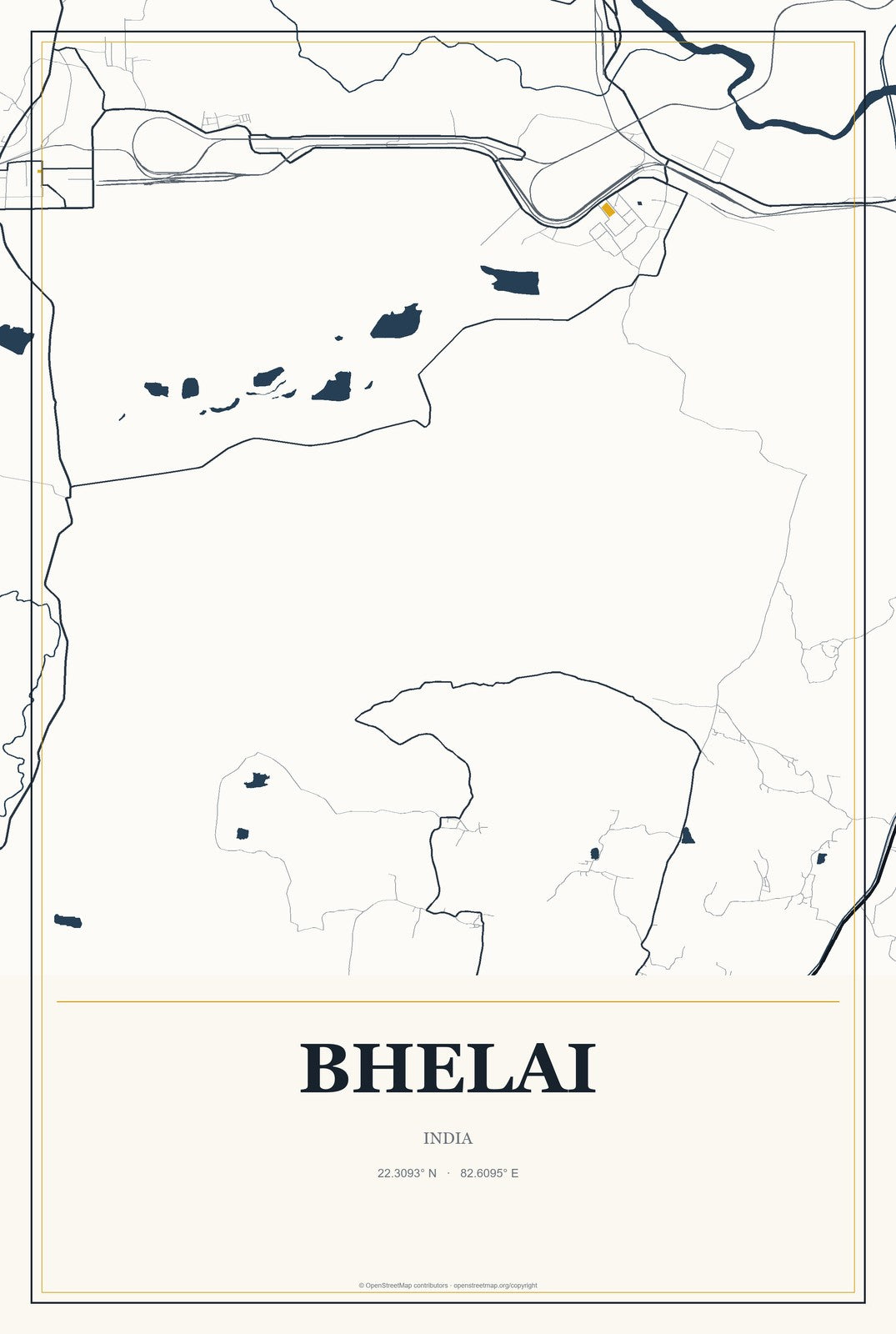 Bhelai, India City Map Aluminum Sign in Citrine Modern style