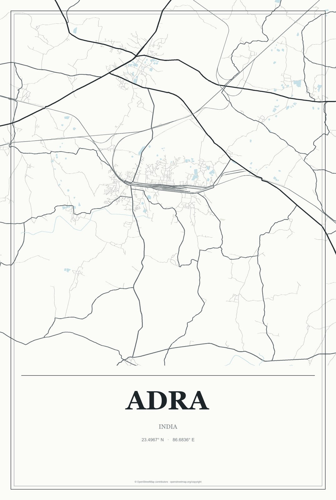 Adra, India City Map Aluminum Sign in Gallery Air style
