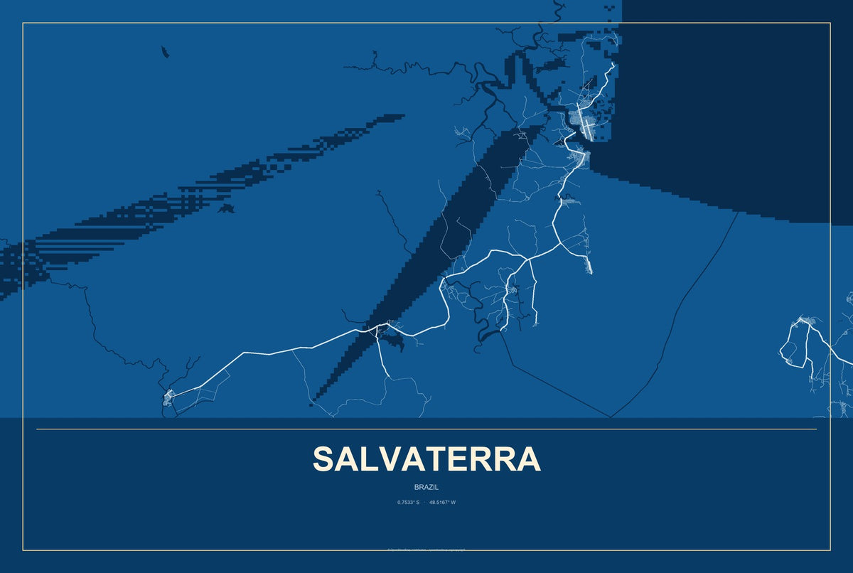 Salvaterra, Brazil City Map Aluminum Sign in Harbor Cobalt style