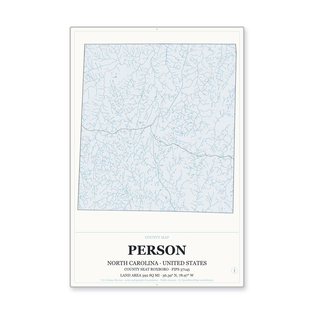 Person County, North Carolina Map Aluminum Sign in Gallery Air style