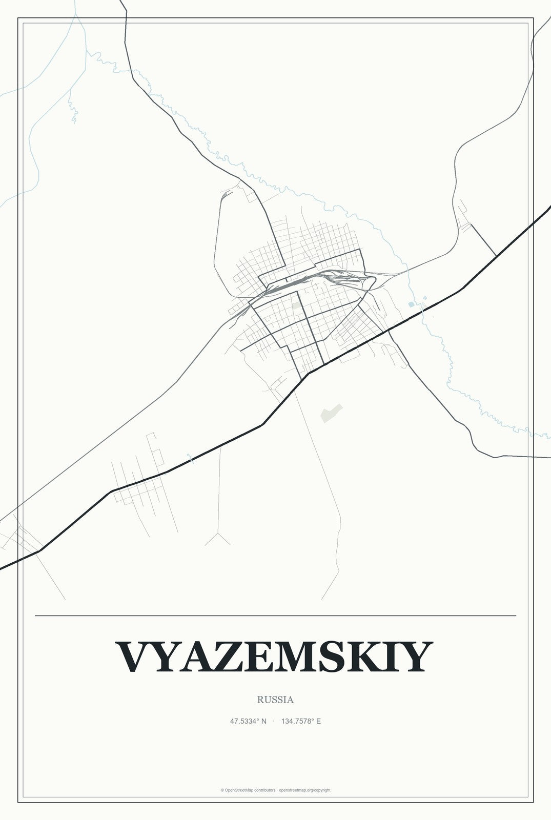 Vyazemskiy, Russia City Map Aluminum Sign in Gallery Air style