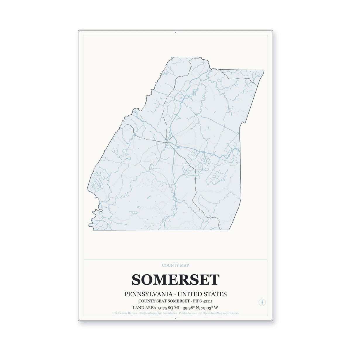 Somerset County, Pennsylvania Map Aluminum Sign in Gallery Air style