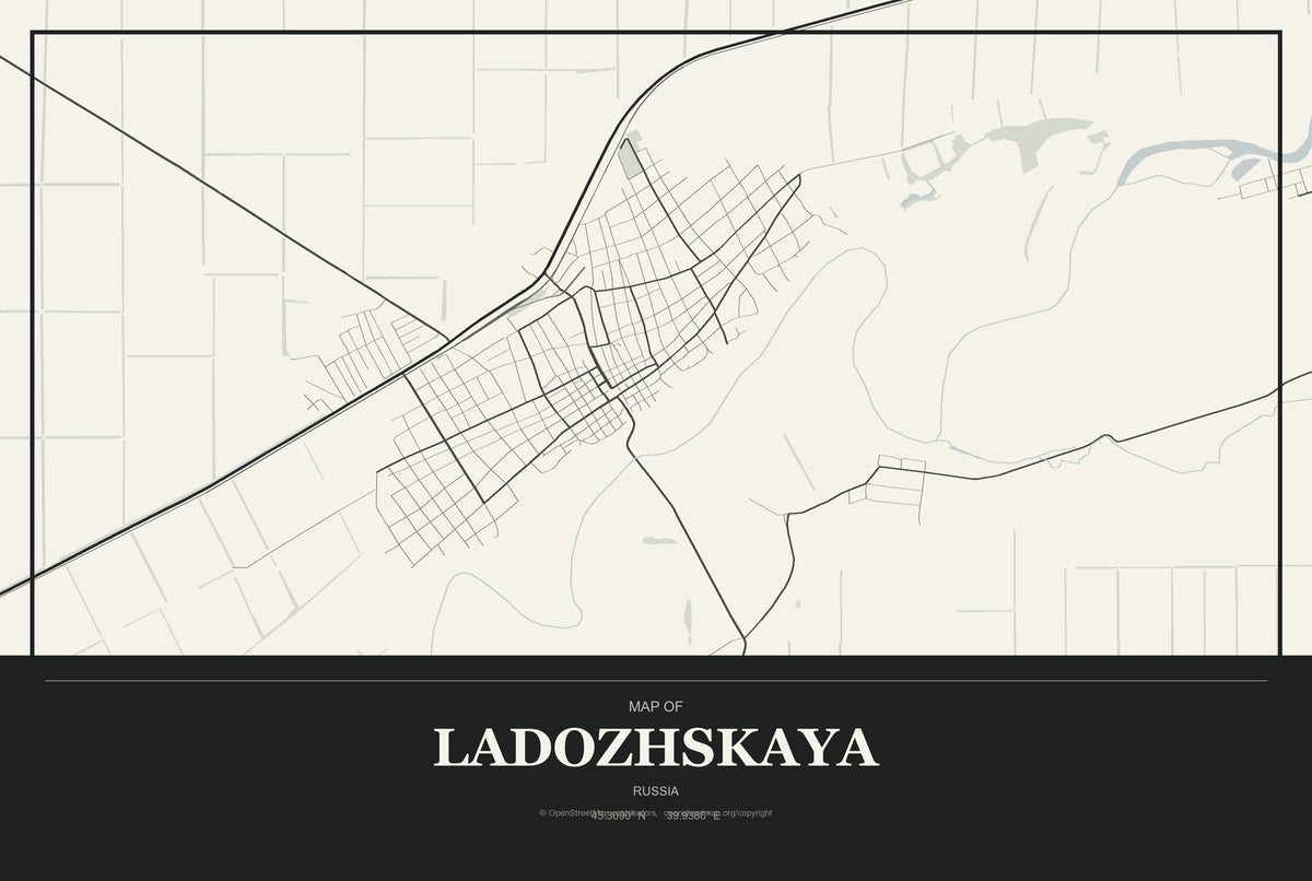 Ladozhskaya, Russia City Map Aluminum Sign in Museum Plaque style