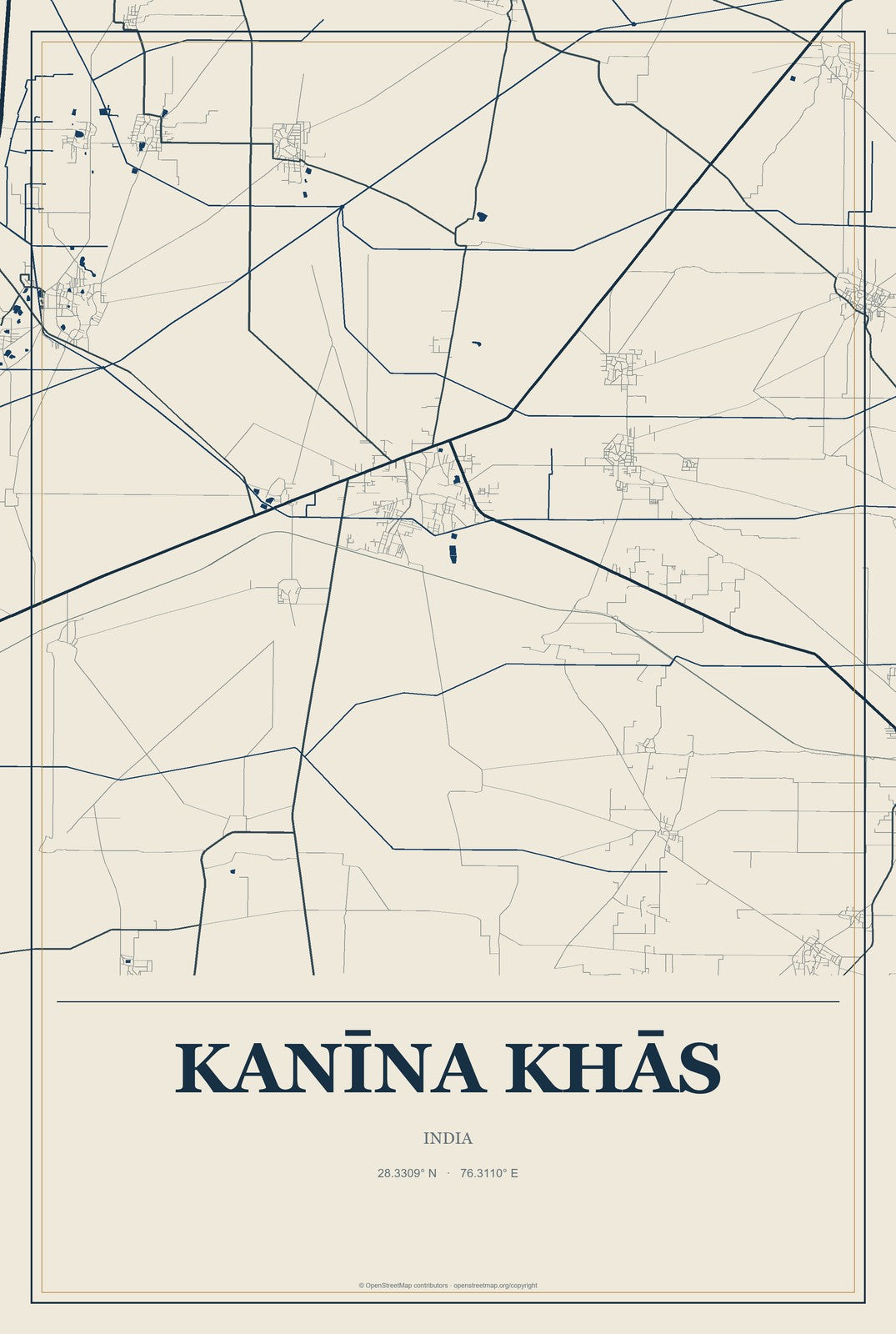 Kanīna Khās, India City Map Aluminum Sign in Coastal Cutout style