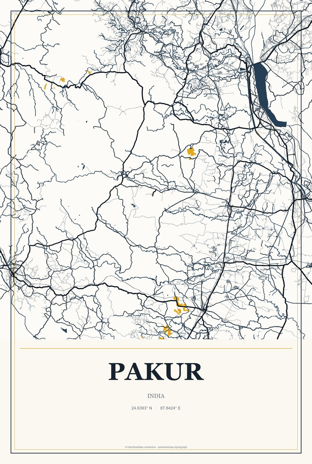 Pakur, India City Map Aluminum Sign in Citrine Modern style