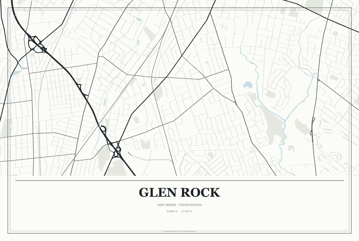 Glen Rock, New Jersey City Map Aluminum Sign in Gallery Air style