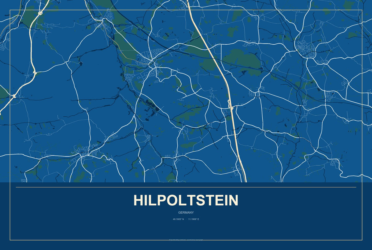 Hilpoltstein, Germany City Map Aluminum Sign in Harbor Cobalt style