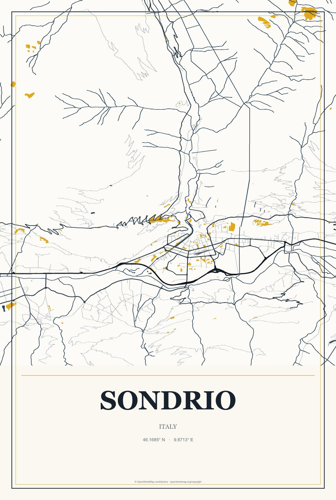 Sondrio, Italy City Map Aluminum Sign in Citrine Modern style