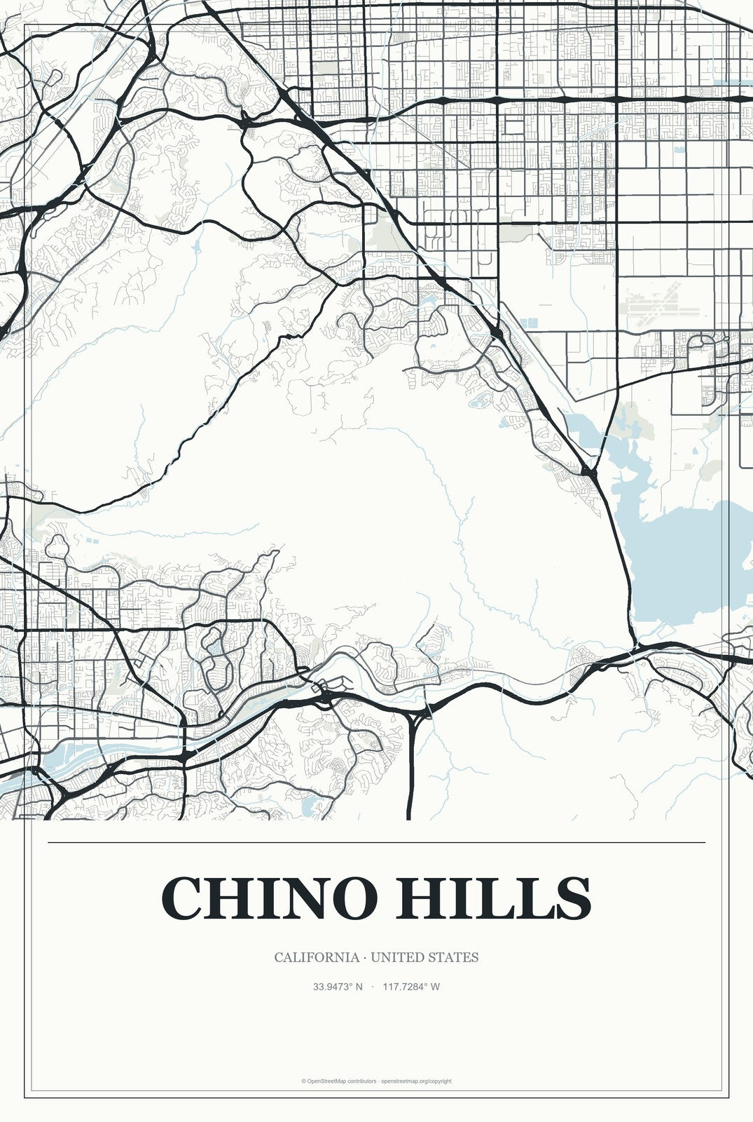 Chino Hills, California City Map Aluminum Sign in Gallery Air style