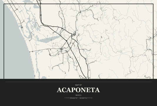 Acaponeta, Mexico City Map Aluminum Sign in Museum Plaque style