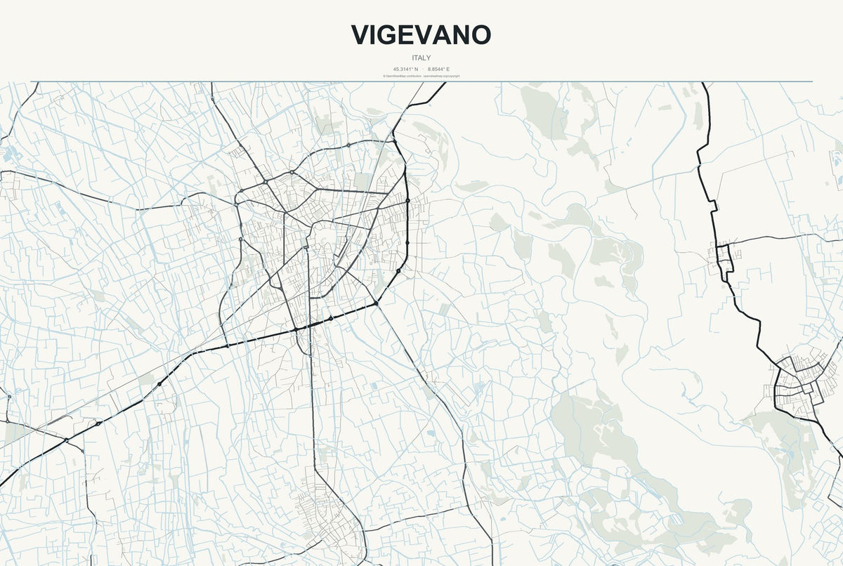 Vigevano, Italy City Map Aluminum Sign in Headline Atlas style