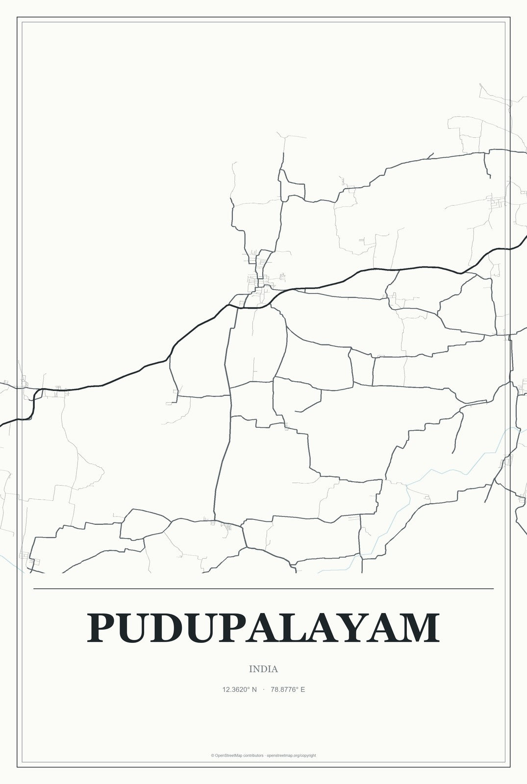 Pudupalayam, India City Map Aluminum Sign in Gallery Air style