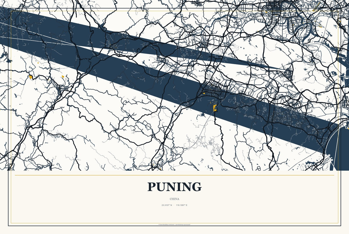 Puning, China City Map Aluminum Sign in Citrine Modern style