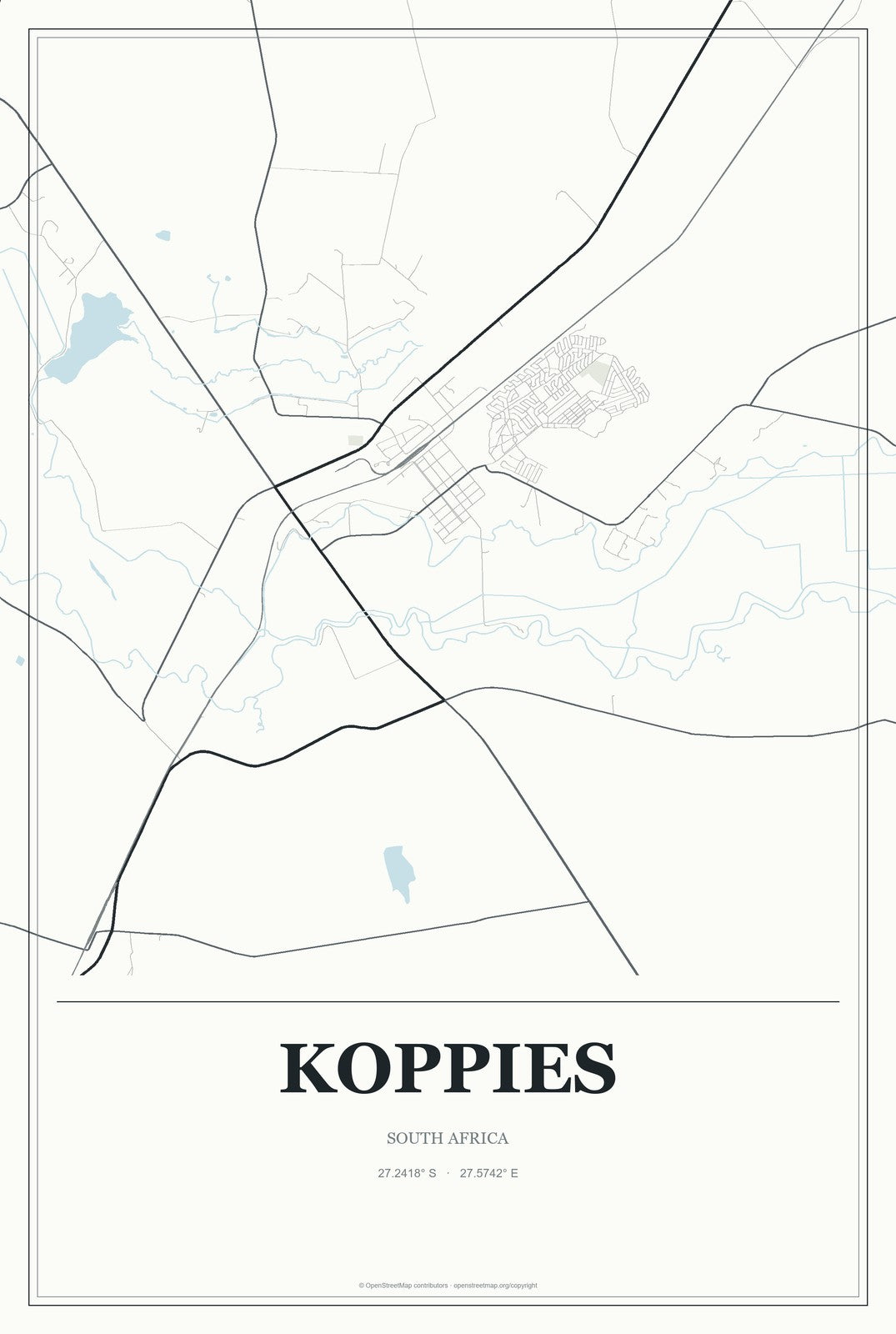 Koppies, South Africa City Map Aluminum Sign in Gallery Air style