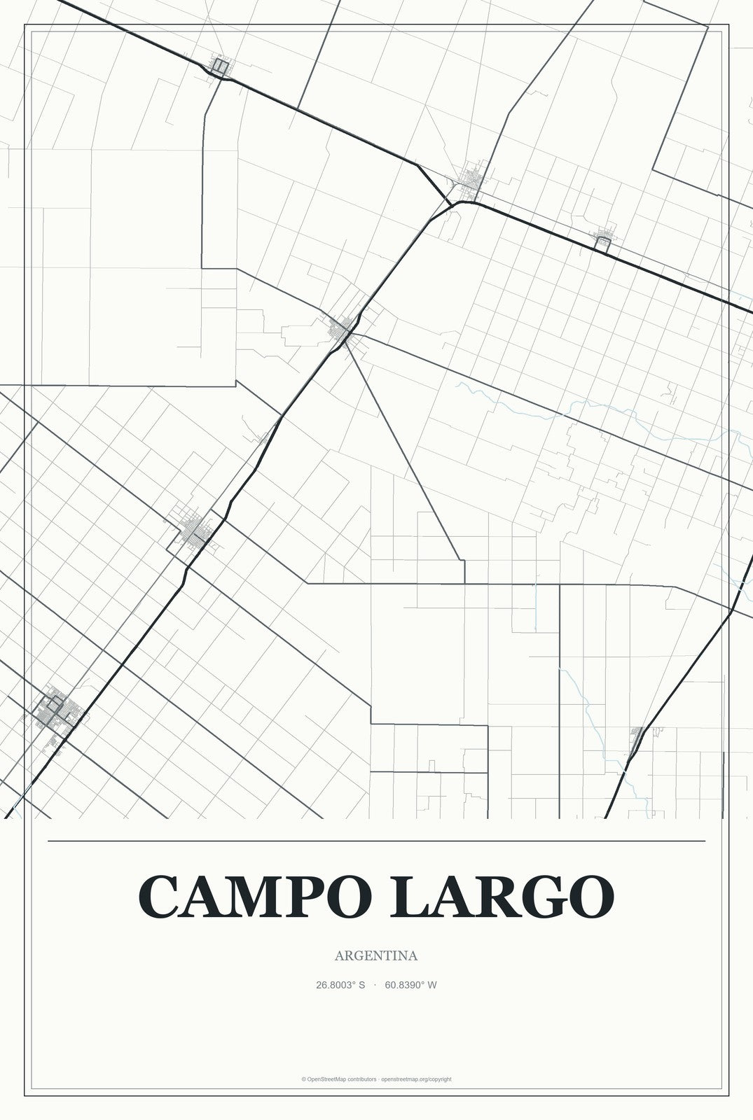 Campo Largo, Argentina City Map Aluminum Sign in Gallery Air style