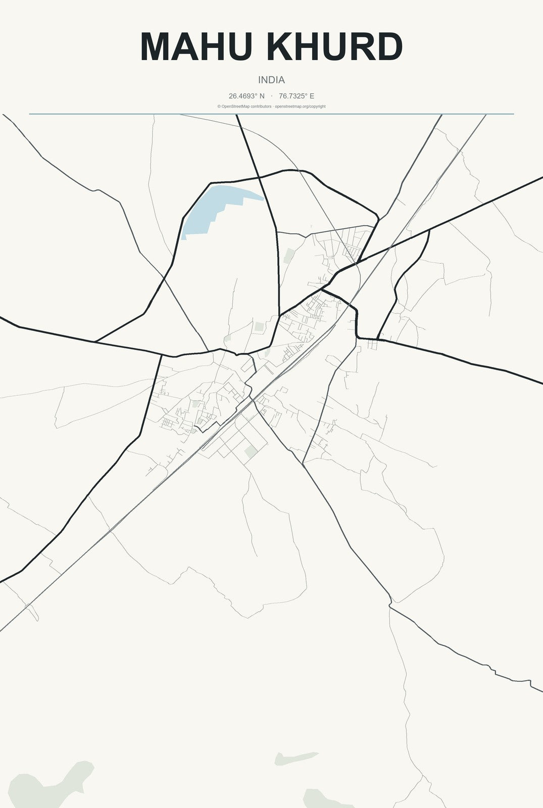 Mahu Khurd, India City Map Aluminum Sign in Headline Atlas style