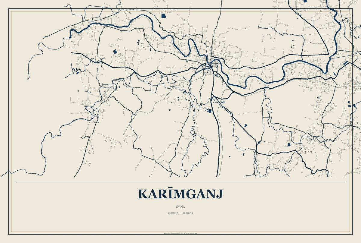 Karīmganj, India City Map Aluminum Sign in Coastal Cutout style