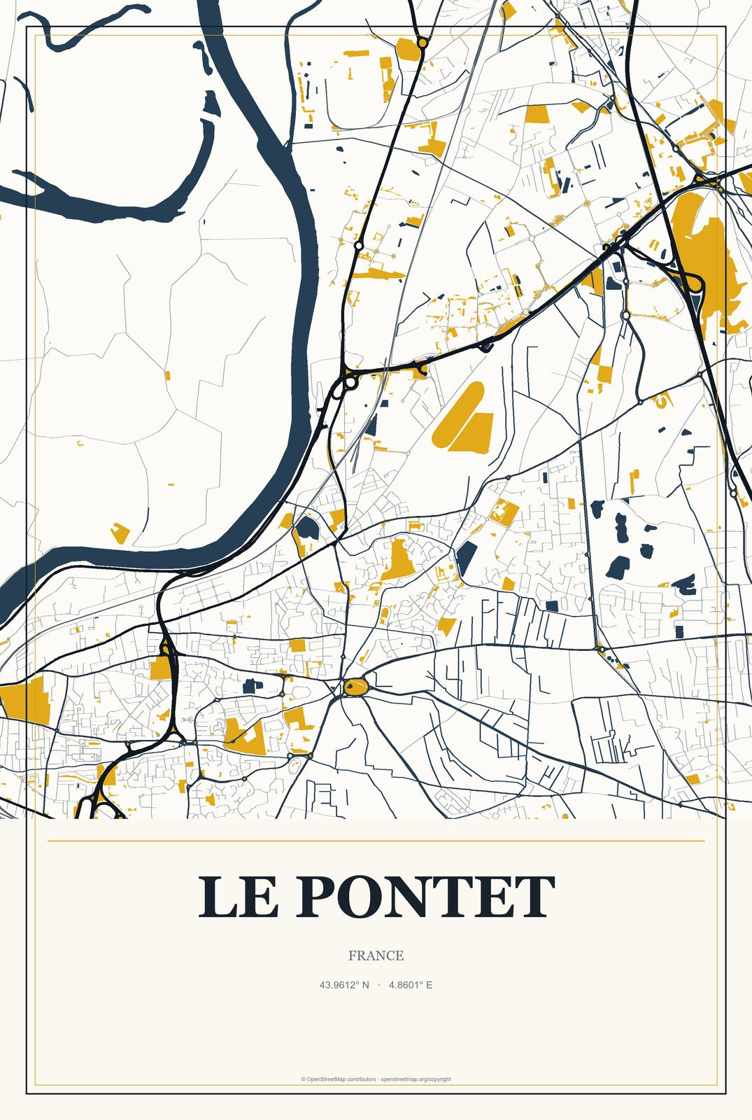 Le Pontet, France City Map Aluminum Sign in Citrine Modern style