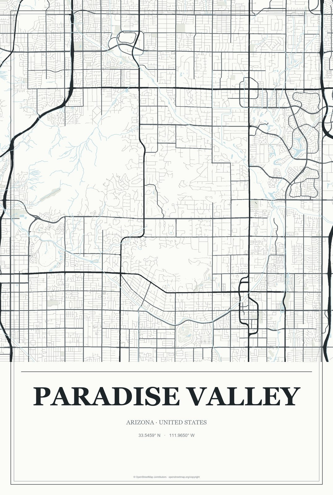 Paradise Valley, Arizona City Map Aluminum Sign in Gallery Air style