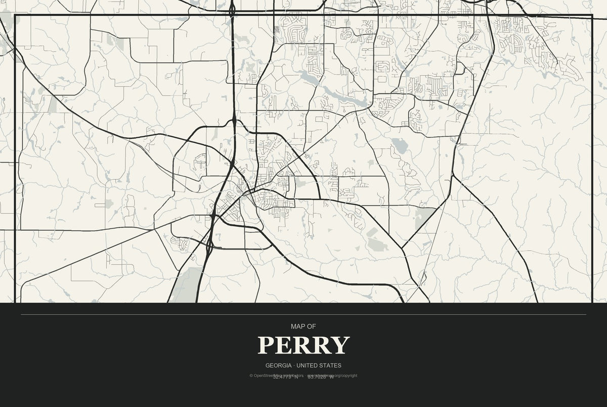 Perry, Georgia City Map Aluminum Sign in Museum Plaque style