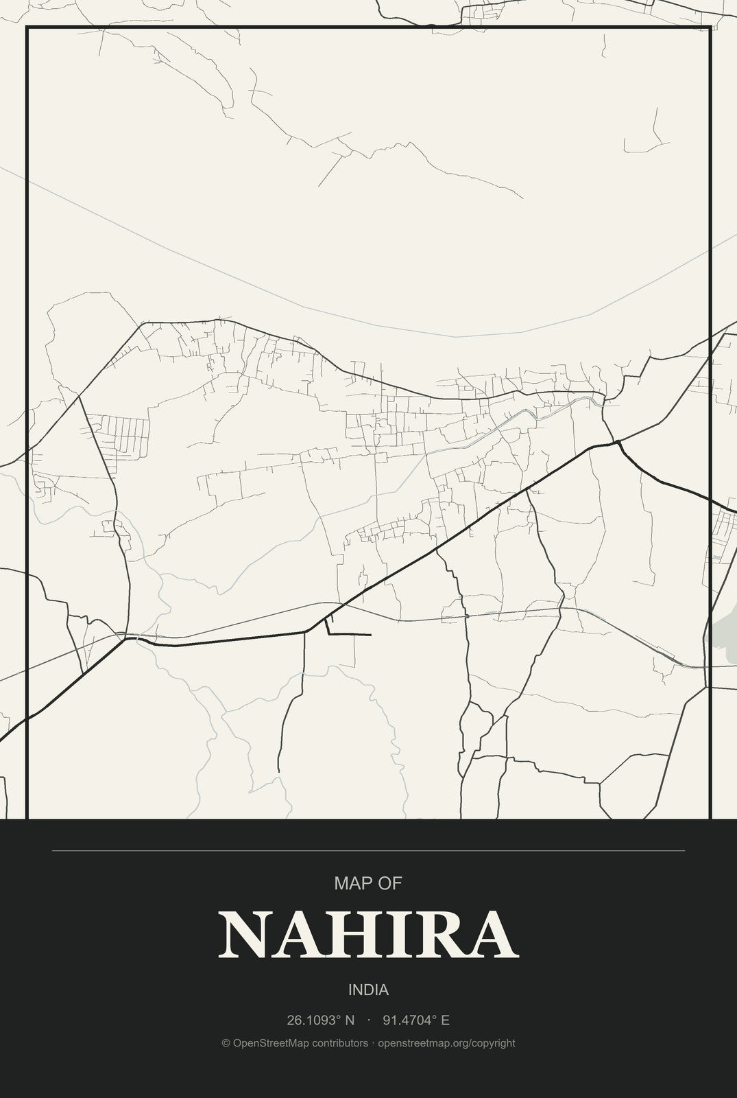 Nahira, India City Map Aluminum Sign in Museum Plaque style