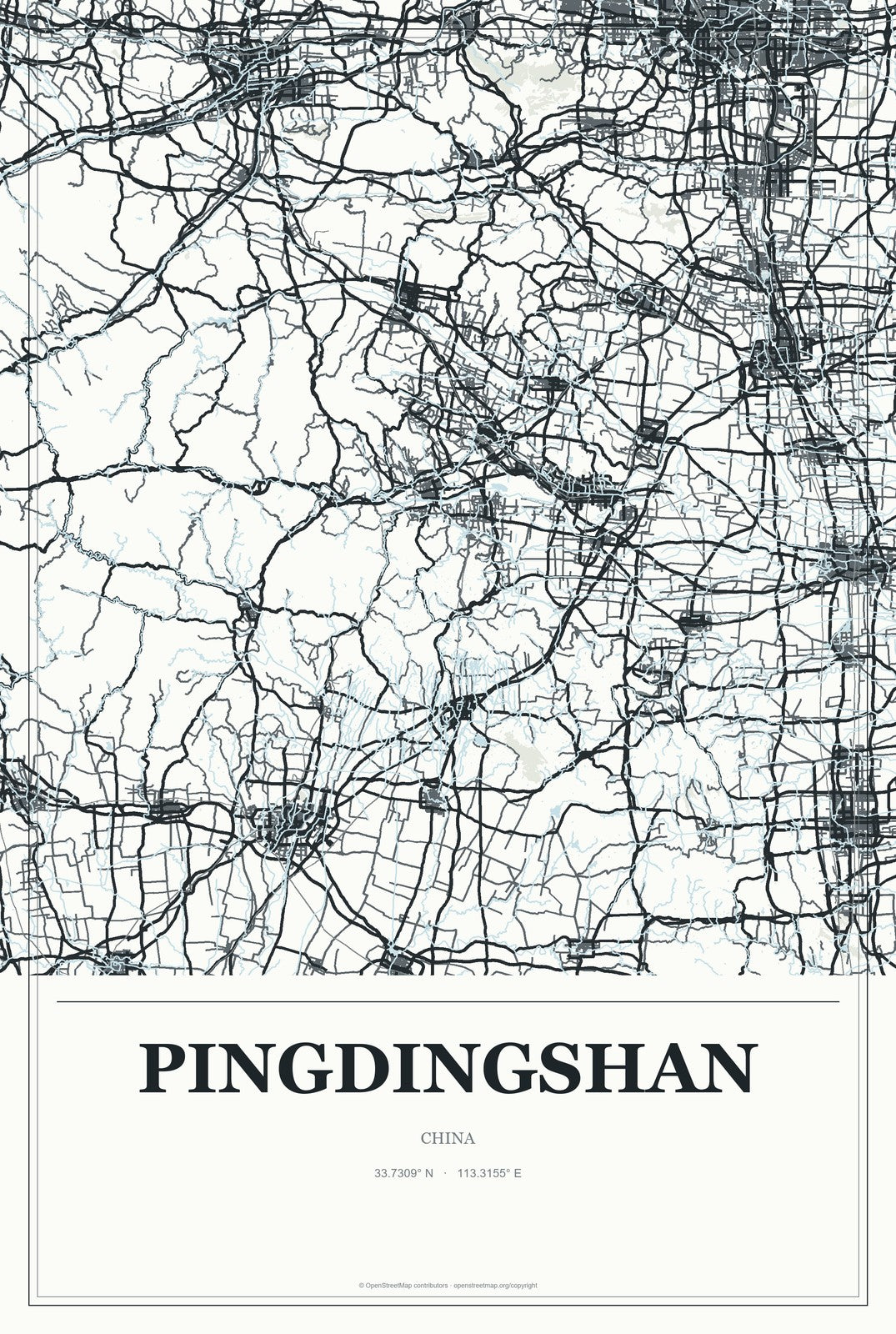 Pingdingshan, China City Map Aluminum Sign in Gallery Air style