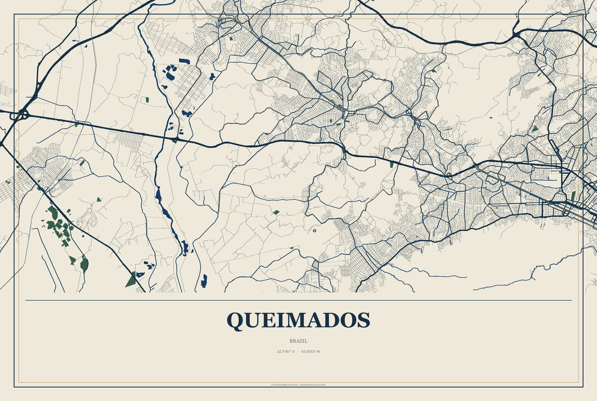 Queimados, Brazil City Map Aluminum Sign in Coastal Cutout style