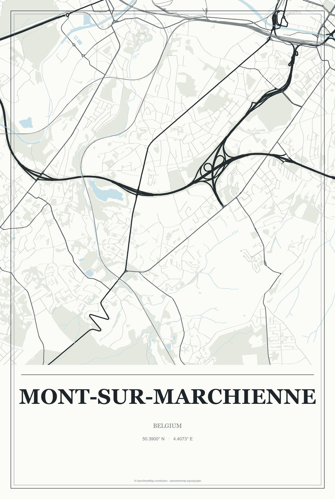 Mont-sur-Marchienne, Belgium City Map Aluminum Sign in Gallery Air style