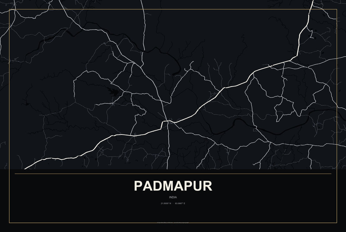 Padmapur, India City Map Aluminum Sign in Metropolitan Noir style