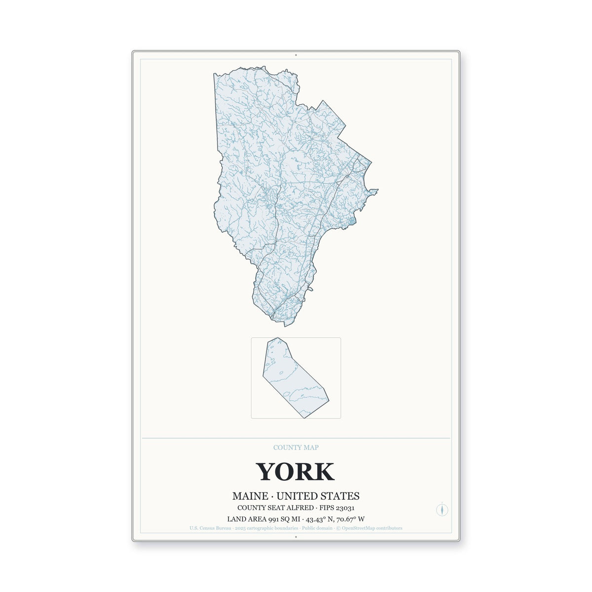 York County, Maine Map Aluminum Sign in Gallery Air style