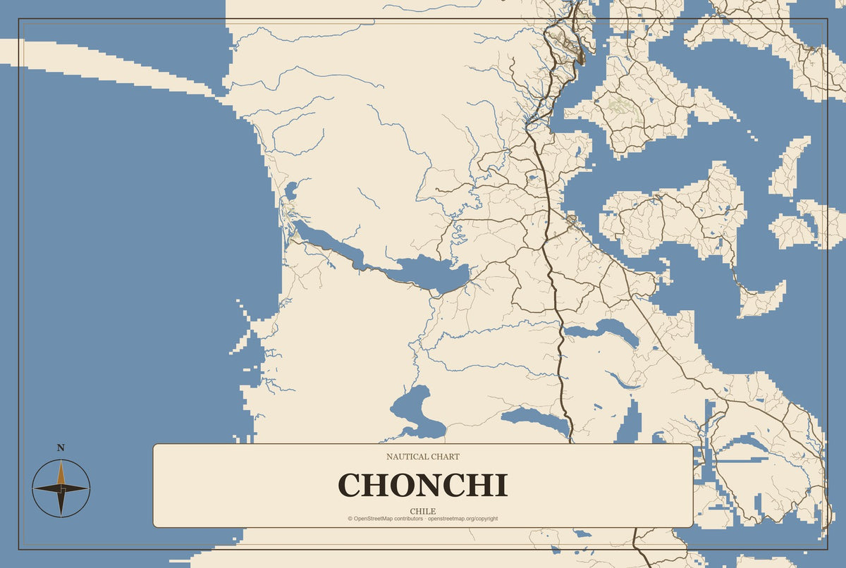 Chonchi, Chile City Map Aluminum Sign in Heritage Nautical style