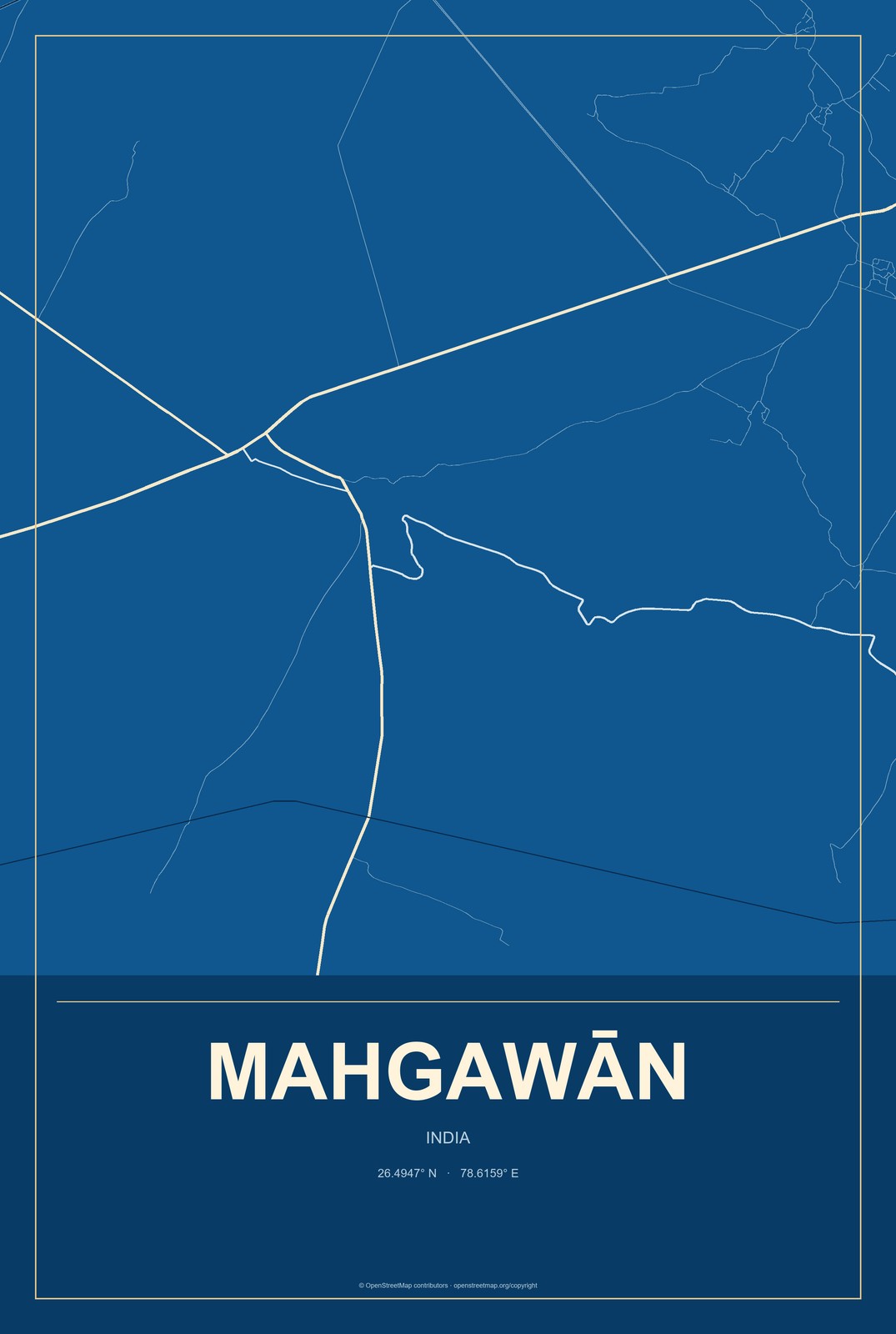 Mahgawān, India City Map Aluminum Sign in Harbor Cobalt style