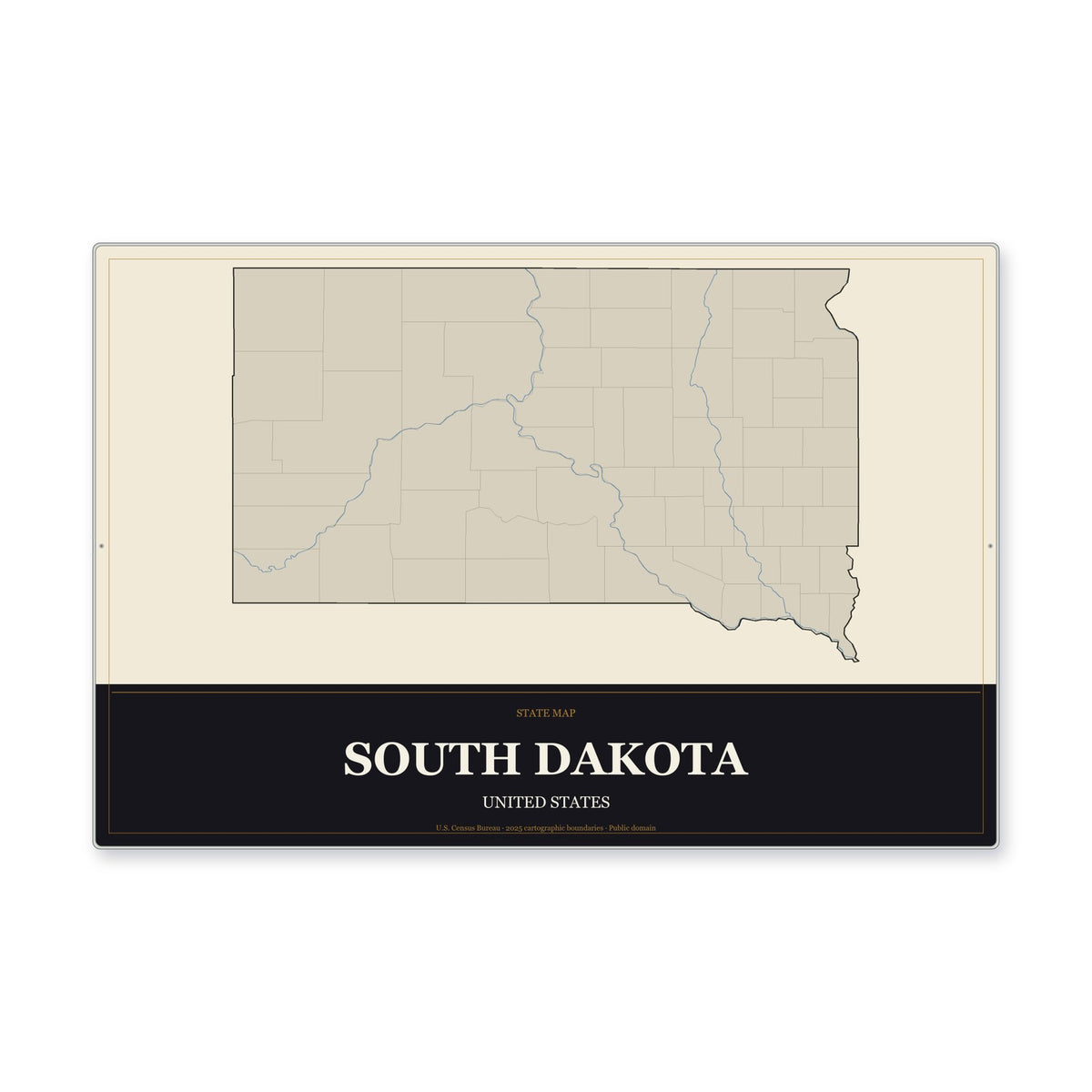 South Dakota state map aluminum sign in Museum Plaque style