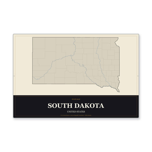 South Dakota state map aluminum sign in Museum Plaque style