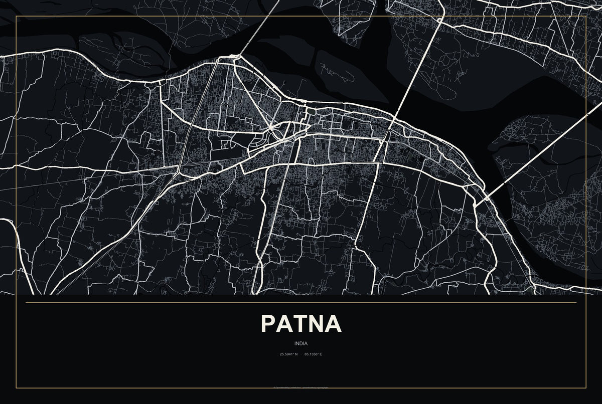 Patna, India City Map Aluminum Sign in Metropolitan Noir style
