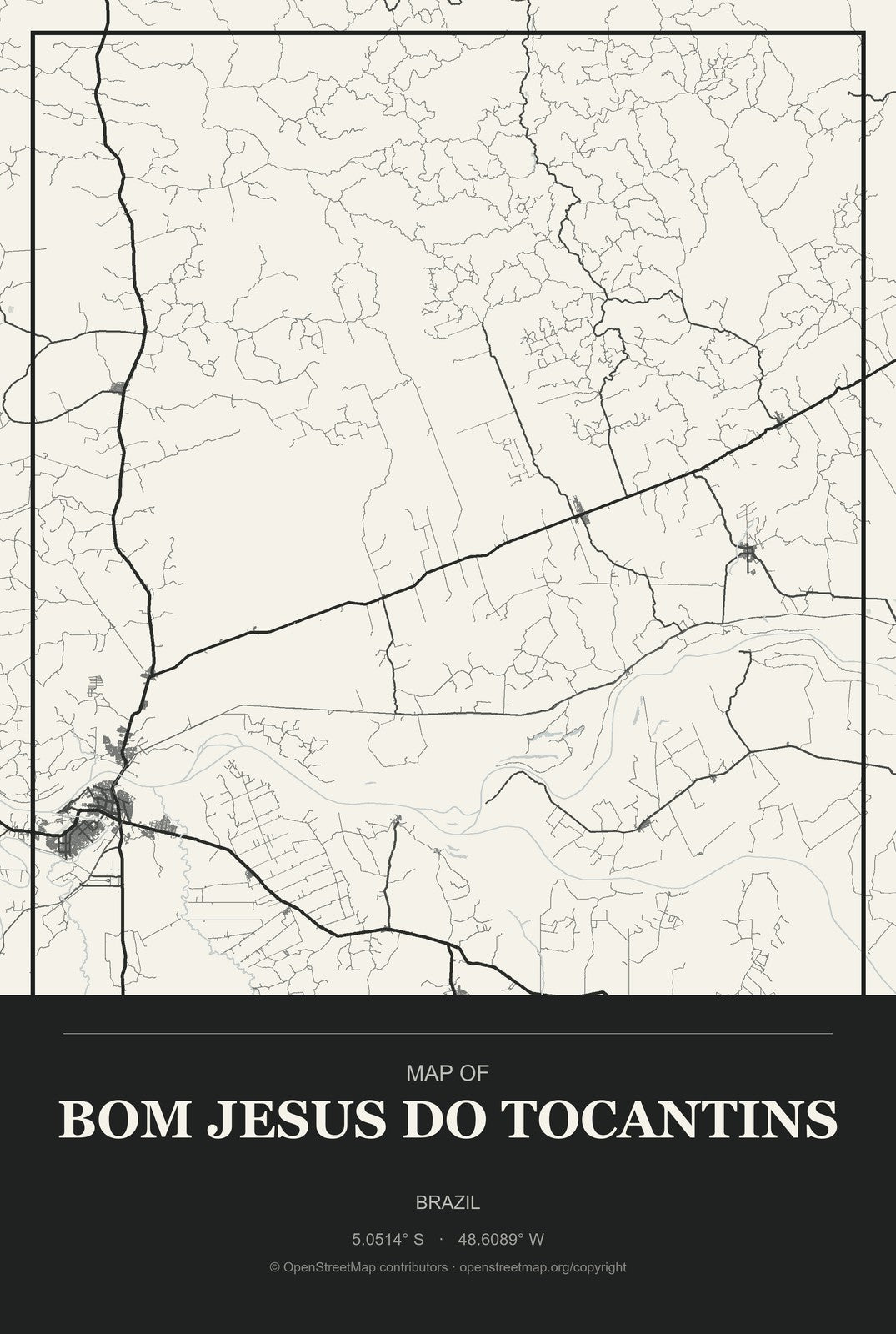Bom Jesus do Tocantins, Brazil City Map Aluminum Sign in Museum Plaque style