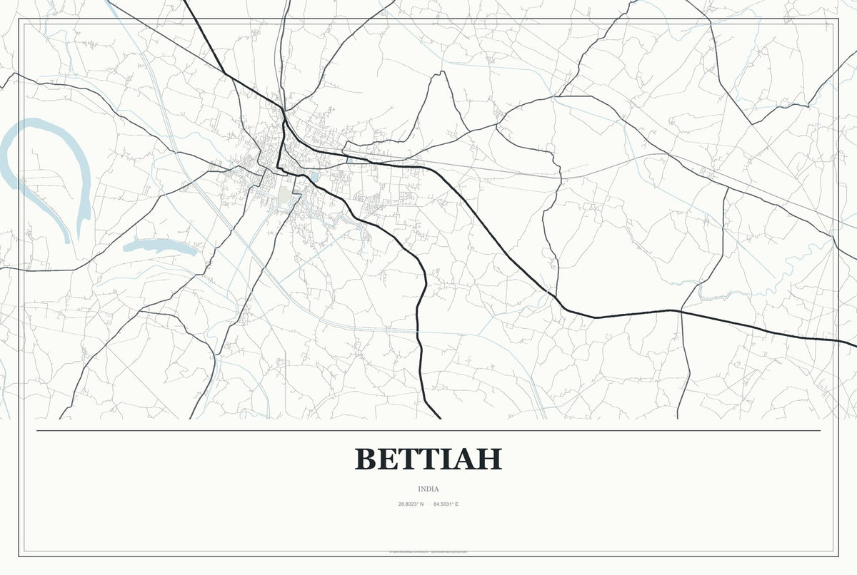 Bettiah, India City Map Aluminum Sign in Gallery Air style